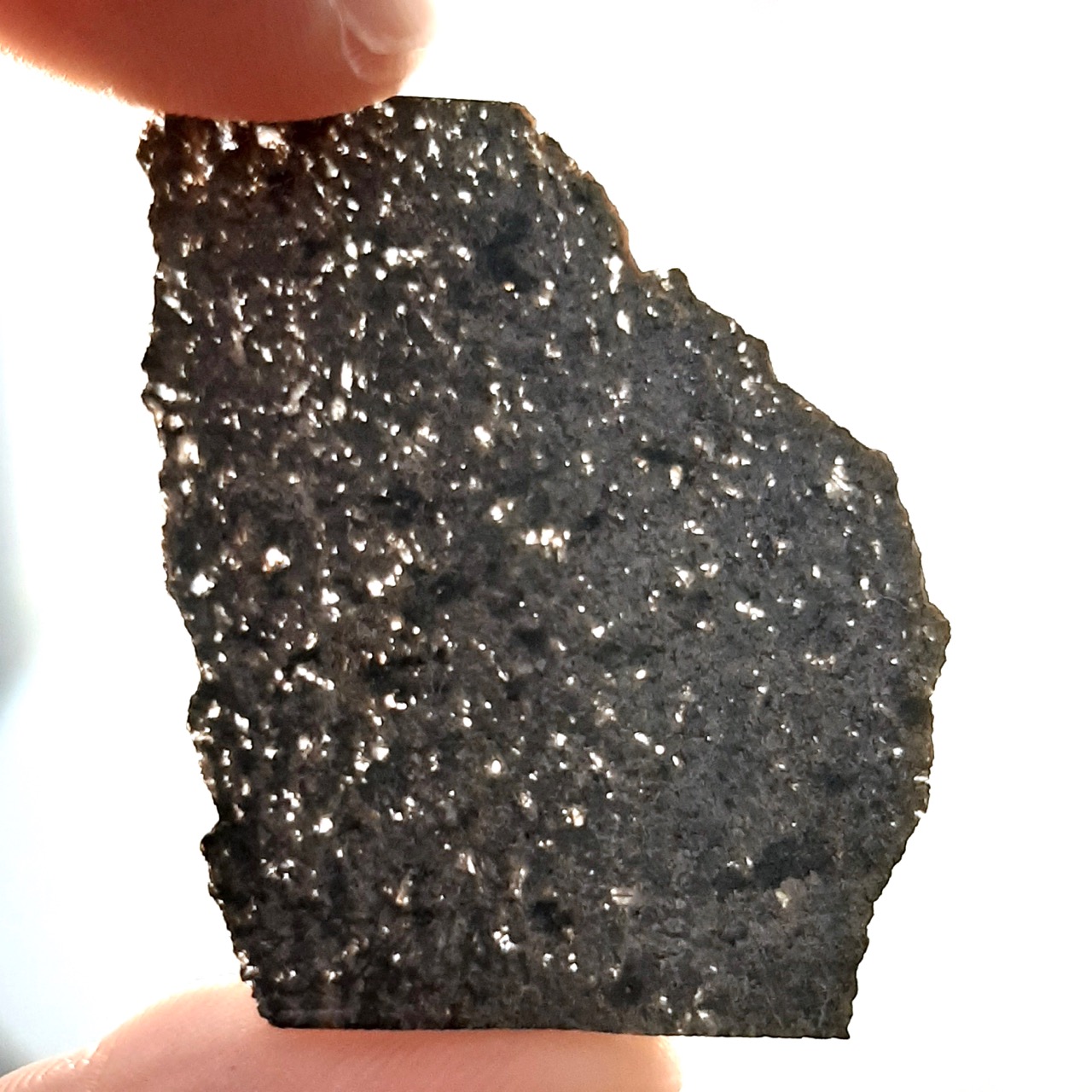 Martian meteorite. NWA 13190. Rock from Mars. Translucent slice.