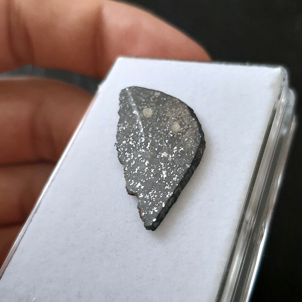 Juancheng meteorite slice. Some crust.